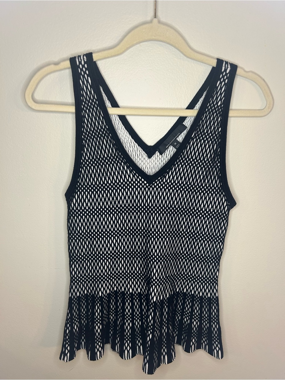 White House Black Market Black Mesh V-Neck Peplum Tank Top
